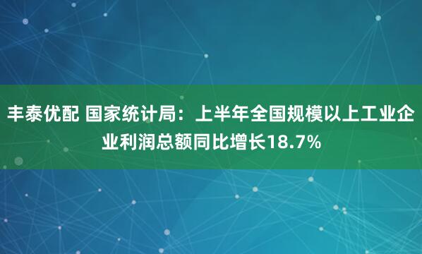 丰泰优配 国家统计局：上半年全国规模以上工业企业利润总额同比增长18.7%