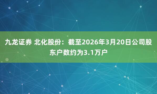 九龙证券 北化股份：截至2026年3月20日公司股东户数约为3.1万户