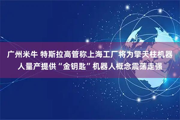 广州米牛 特斯拉高管称上海工厂将为擎天柱机器人量产提供“金钥匙”机器人概念震荡走强